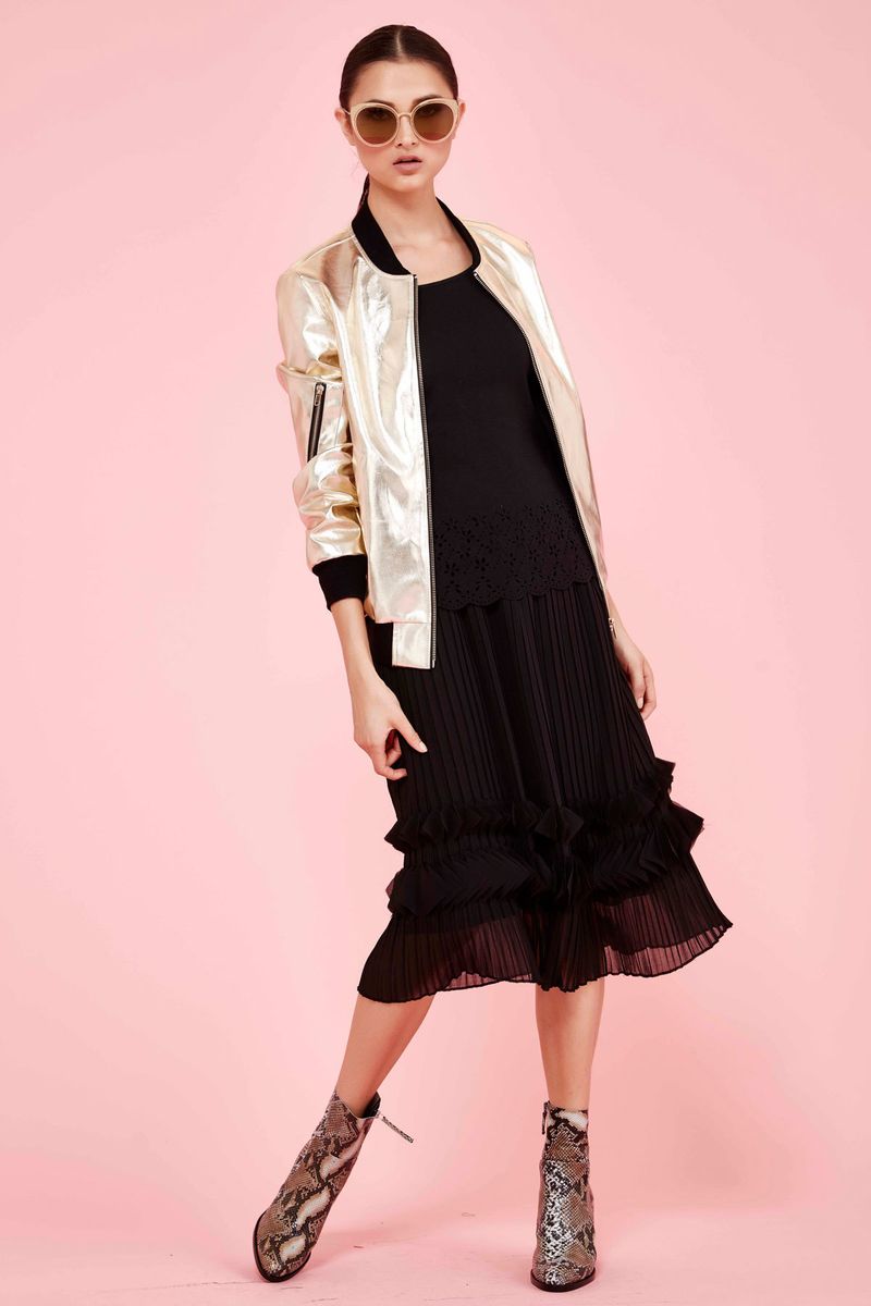 									MIXED METAL SUNGLASSES
								, 			DA BOMB JACKET
								, 			HARD TO PLEAT SKIRT
			