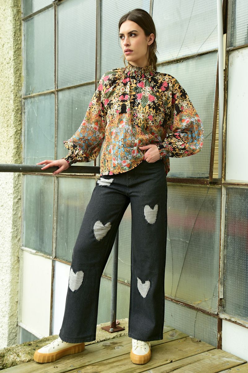 									A CHANGE OF HEART JEAN
								, 			BUTTON WOULDN'T MELT BLOUSE
			