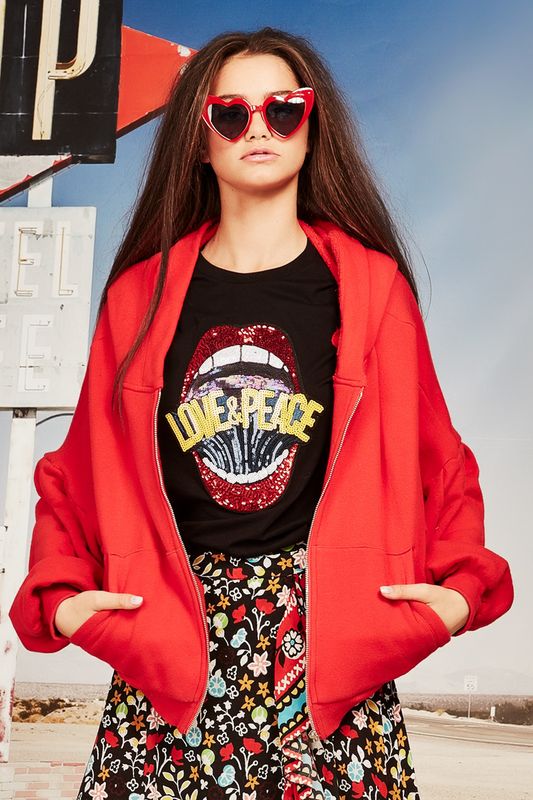 									HOOD-A-PEST HOODIE
								, 			READ MY LIPS TOP
								, 			WRAP ME AROUND SKIRT
			