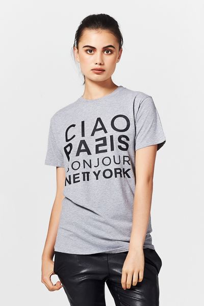 									PLEASE ME, TEE'S ME 'BONJOUR, CIAO' TSHIRT
								, 			BLACK TO BUSINESS 'LICORICE LOVE' PANTS
			