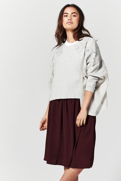 									ONE KNIT WONDER 'FLORAL CUTOUTS' SWEATSHIRT
								, 			ROYAL NOISE 'MIDNIGHT IN PARIS' SKIRT
			