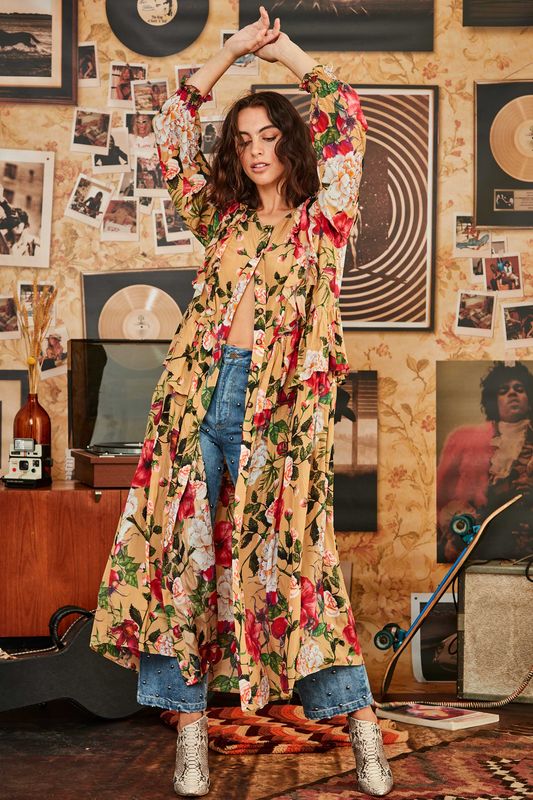 									FLORAL OPENING DRESS
								, 			STAR STUDDED JEANS
			