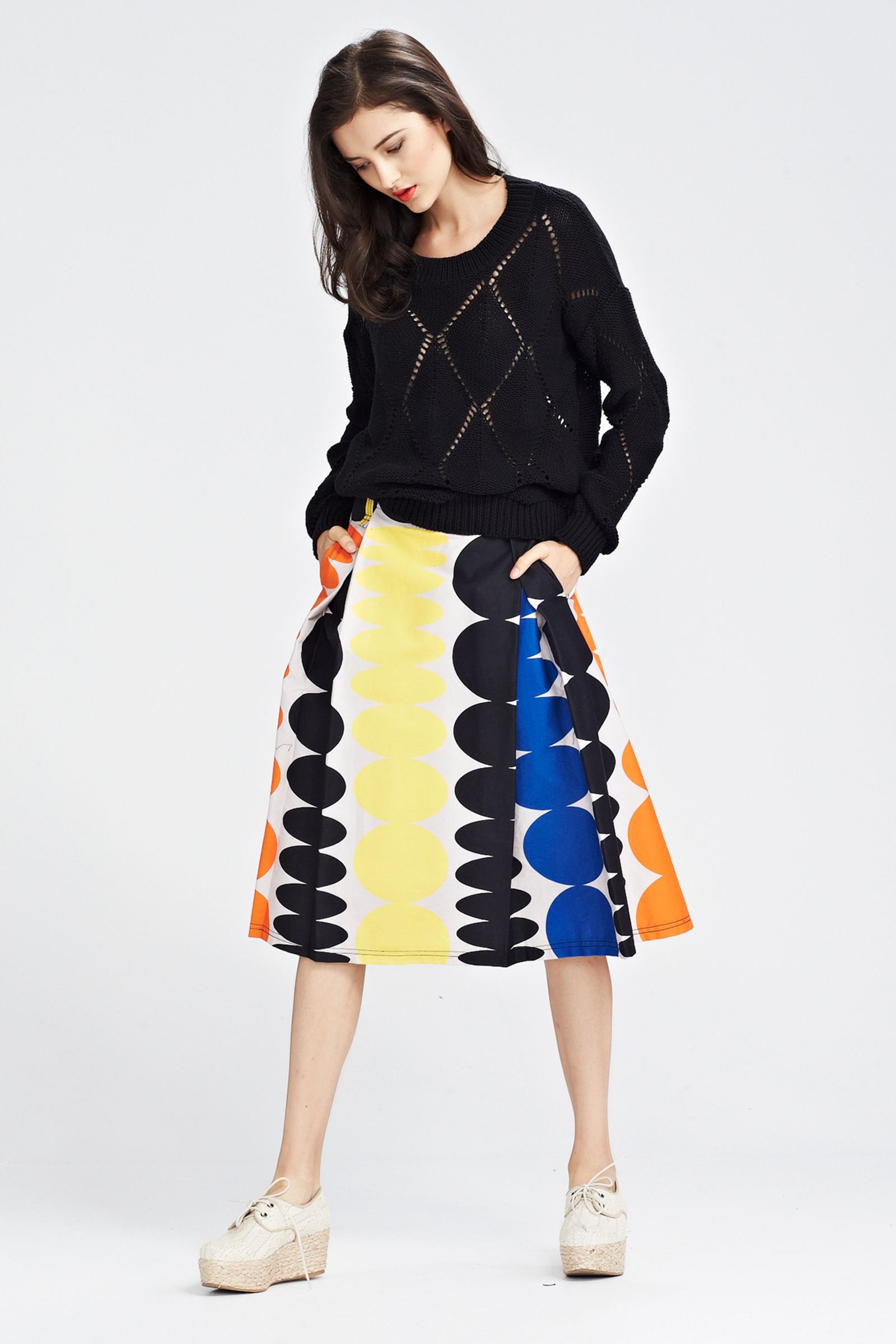 									PERIODIC CABLE 'WEB OF LIES' SWEATER
								, 			ELLIPTICAL 'DON'T SKIRT ME' SKIRT
			