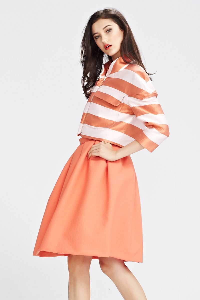 									BAHAMA MAMA 'POWER TRIP' JACKET
								, 			STOP, LOOK, LINEN 'PLEAT ART' SKIRT
			