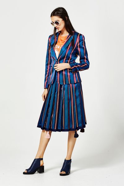 									STRIPE ME IN TO LINE 'BLAZER TAG' JACKET
								, 			TOM AND GISELE 'PAINT BY NUMBERS' TOP
								, 			STRIPE ME IN TO LINE 'DROP THE PLEAT' SKIRT
			