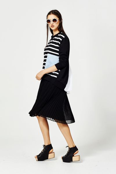 									ITS NOT ALWAYS BLACK OR STRIPE 'OPEN THE BACK' TOP
								, 			RIGHT LACE RIGHT TIME 'PLEATY PLEASE' SKIRT
			