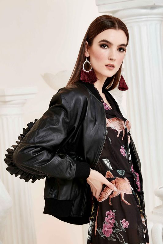 									Jagged Little Frill Bomber
								, 			Six Pleats Under Dress
			