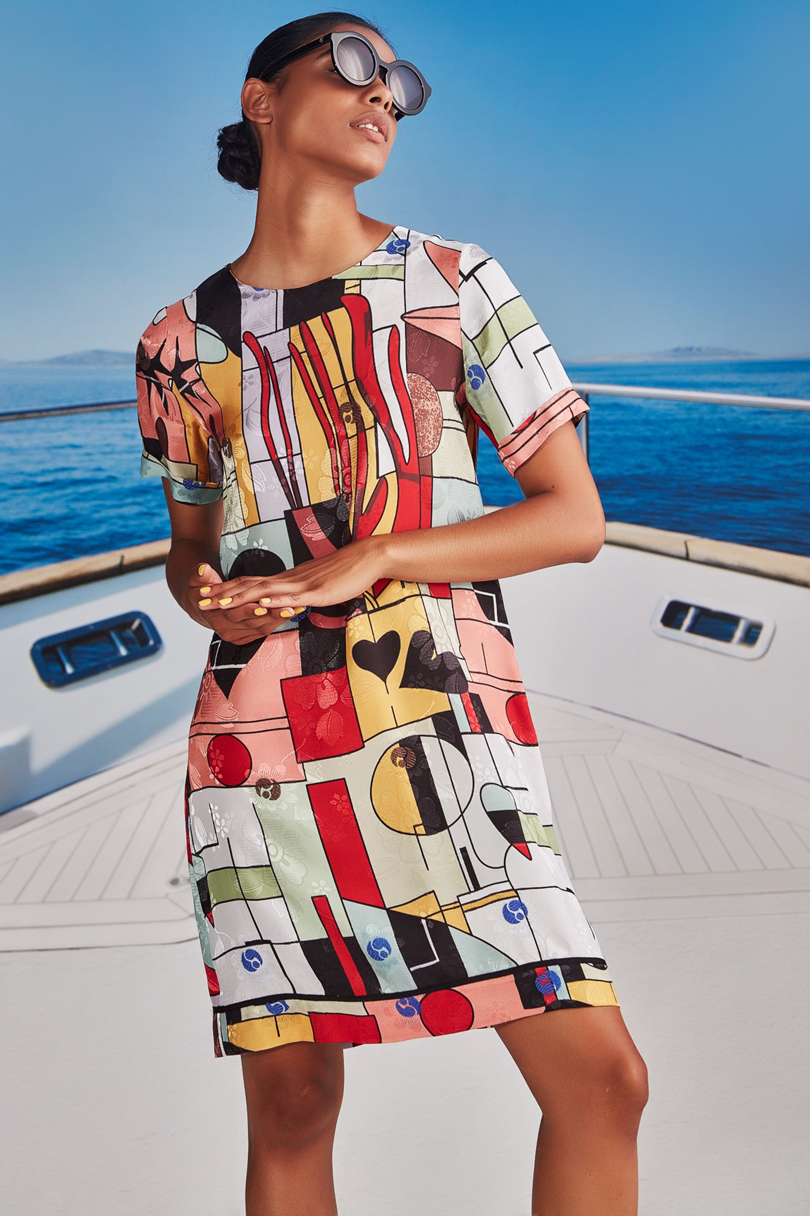 									SHIFTING CUBISM DRESS
								, 			ON POINT SUNGLASSES
			