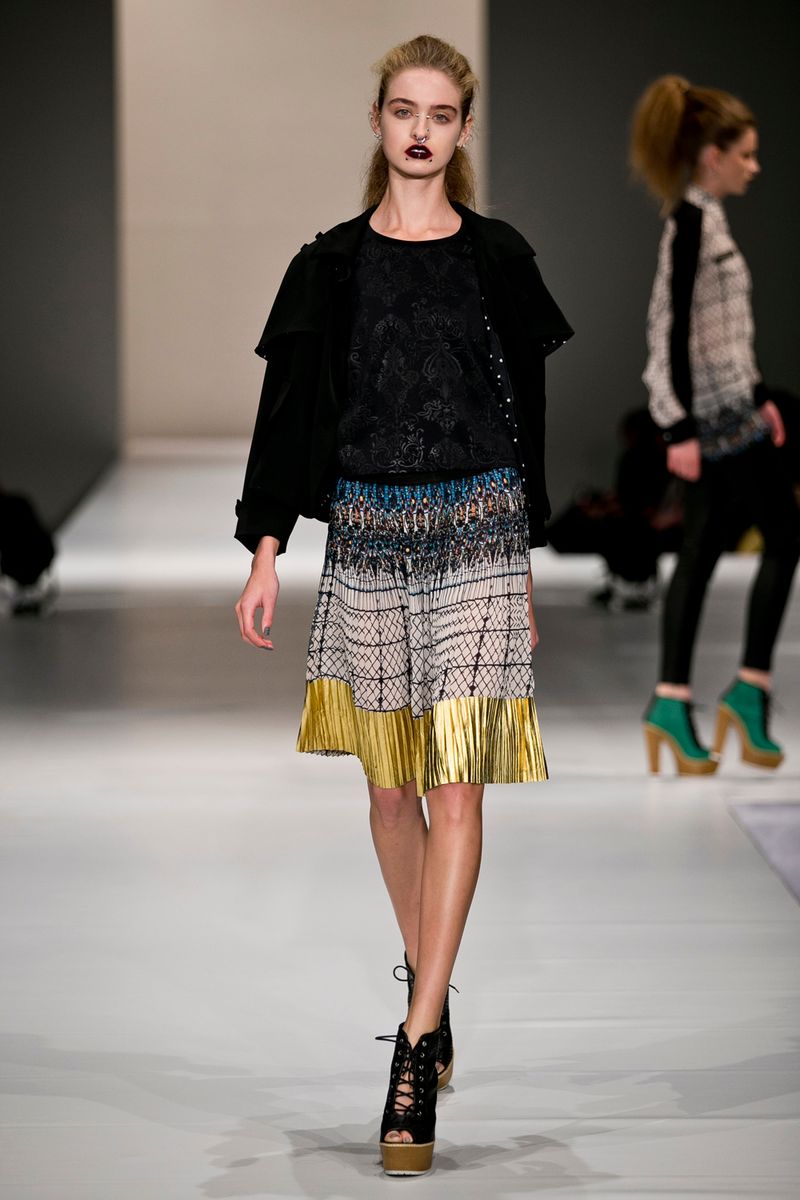 									Light Relief 'Vitamin Tee' top
								, 			Cloud Burst 'Cape Verde' jacket
								, 			La Parisian 'Gilty Party' skirt
			