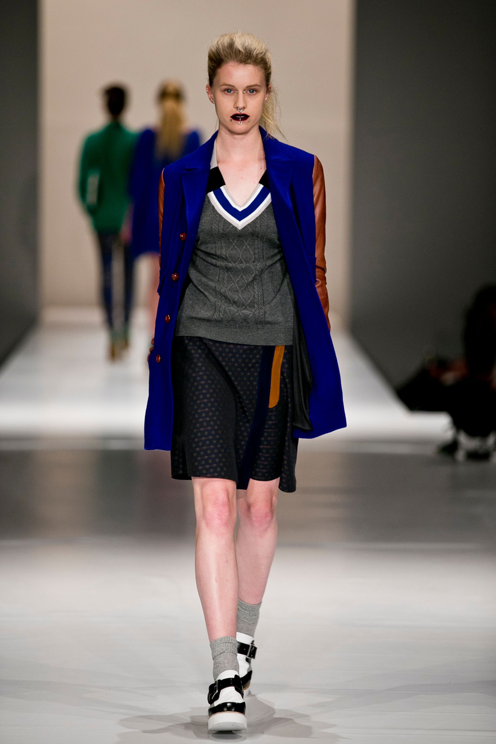 									Knit & Run 'Jersey Little Secret' top
								, 			Tim Tanz 'Never Say Leather Again' coat
								, 			Nocturnal Spot 'Michael J Spots' skirt
			