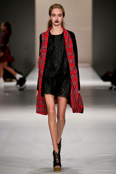 									Obsidian 'Peek-a-Boo' dress
								, 			Background Check 'Breaking Plaid' coat
			