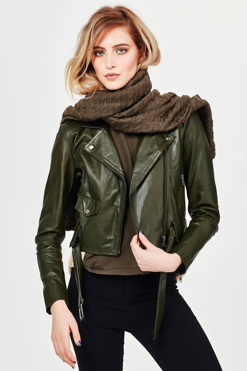 									AT THE END OF YOUR LEATHER 'CROP DROP AND ROLL' JACKET
								, 			GOLDBACK 'GREEN AND GOLD' TOP
								, 			OBSIDIAN 'WEAR AND FLARE' PANT
			