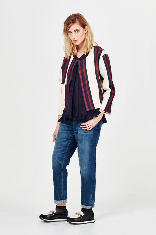 									CROSS THE LINE 'STRIPE FOR THE PICKING' JACKET
								, 			FOR THE COTTON GOOD 'KILL FRILL' TOP
								, 			TEENAGE JEAN 'FOREVER IN BLUE JEANS' PANT
			