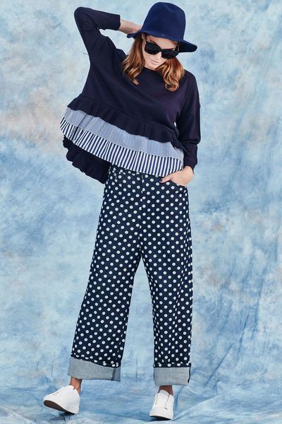 									RUFF HEM UP TOP
								, 			SPOT AMUSED PANTS
			