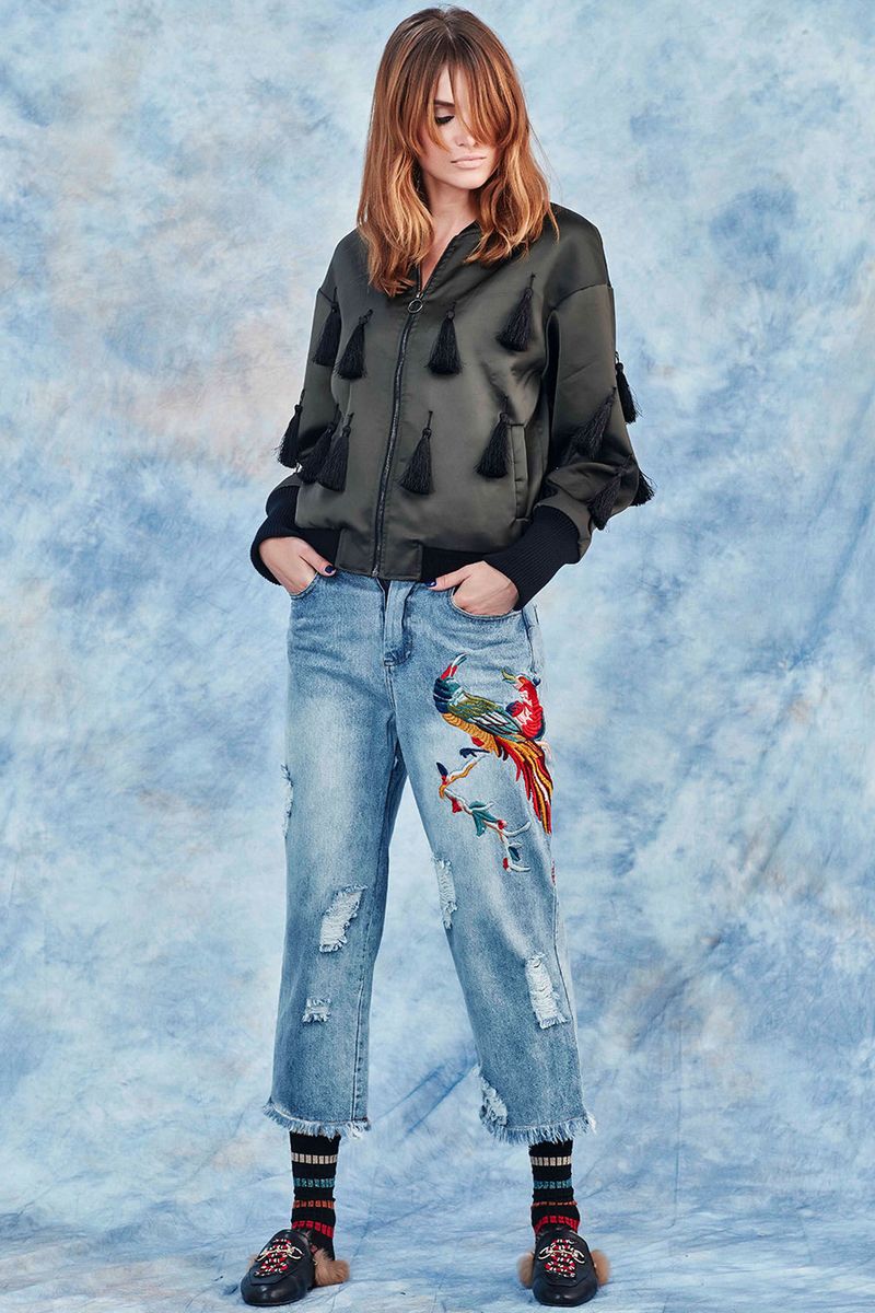 									TRIPLE TASSEL JACKET
								, 			FREE AS A BIRD JEANS
			