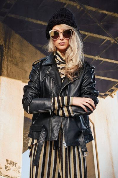 									I'M EM-BOSSY JACKET
								, 			MIXED METAL SUNGLASSES
								, 			LET'S PLAY POLO TOP
								, 			MEGHAN SPARKLE PANTS
			