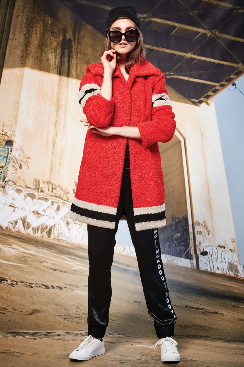 									RED ALL ABOUT IT COAT
								, 			DONNIE DARKO SUNGLASSES
								, 			SLIM SHADY PANTS
			
