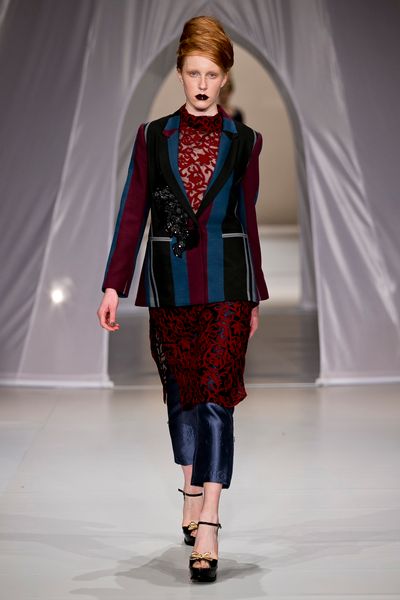 									Dress - show piece
								, 			Earn Your Stripes 'Stripe Attendant' jacket
								, 			Decoupage 'Lava Stamp' pant
			