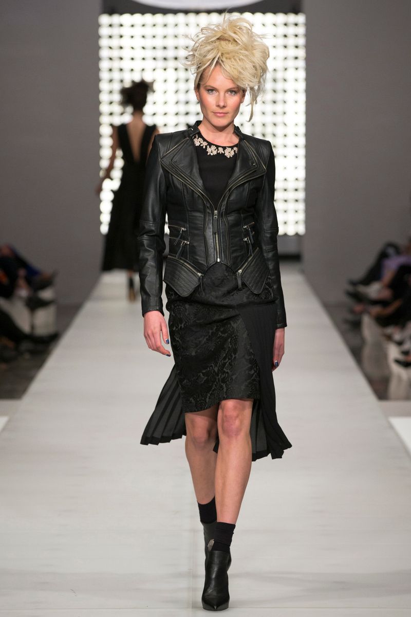 									POWER NAPPA 'FREUDIAN ZIP' JACKET
								, 			NORTHERN SKIES 'TOP DEAD GORGEOUS' TOP
								, 			BLACK MAGIC 'SKIP A PLEAT' SKIRT
			