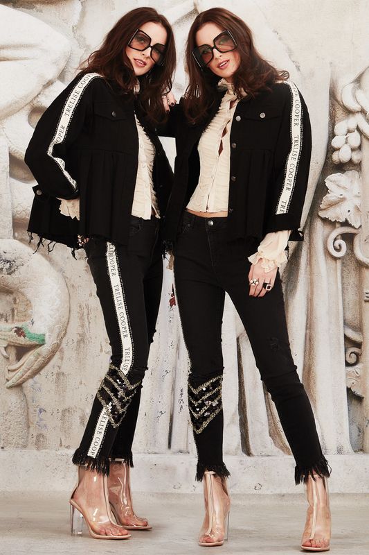 									BABY GOT BUSTLE BLOUSE
								, 			SHES A JEANIUS JEAN
								, 			HEAR ME RAW JACKET
			