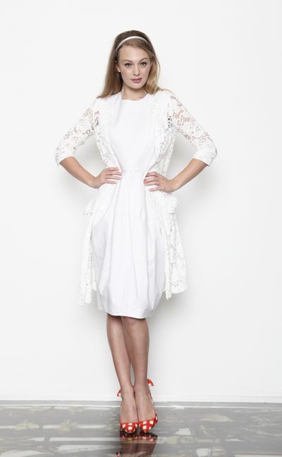 									Pompadour 'Heighten Your Senses' jacket
								, 			Industry 'Belle Tower' dress
			