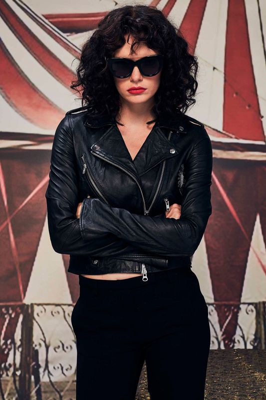 									CROSS THE LINE SUNGLASSES
								, 			DAGGER TO THE HEART JACKET
			