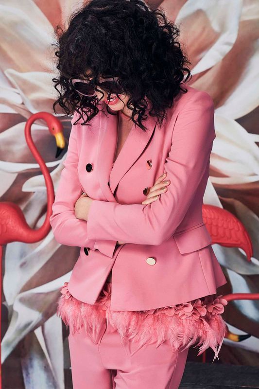 									NO BREAST FOR THE WICKED JACKET
								, 			RUFFLE TUMBLE TOP
								, 			STRUT ABOUT TOWN PANT
			